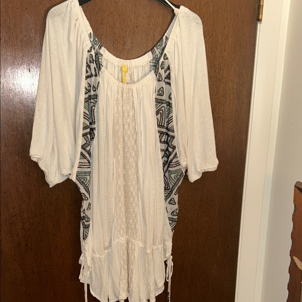 Free People "vintage" white cotton embroidered top